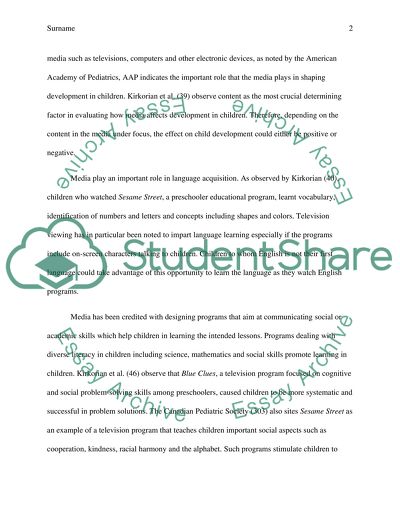 Effects the Media has on Child development