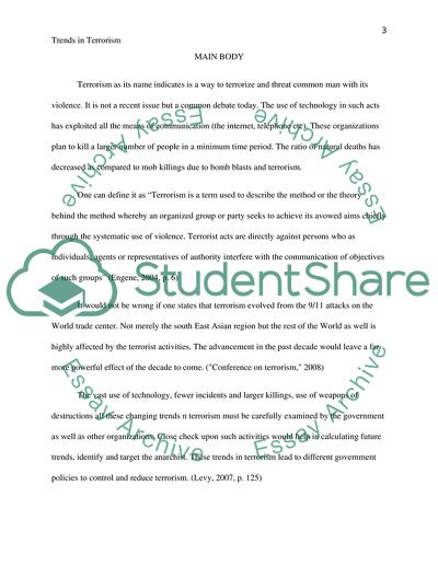 3. Discuss the trends in terrorism that you envision for the upcoming decade