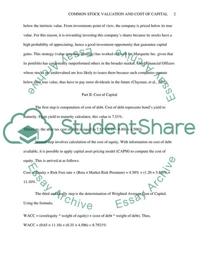 Common Stock Valuation and Cost of Capital