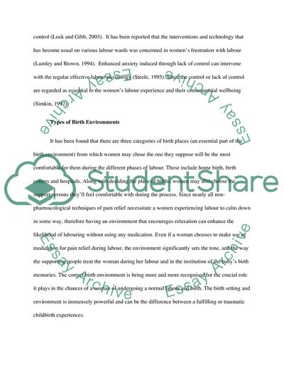 Birth Environments and Labour Choices