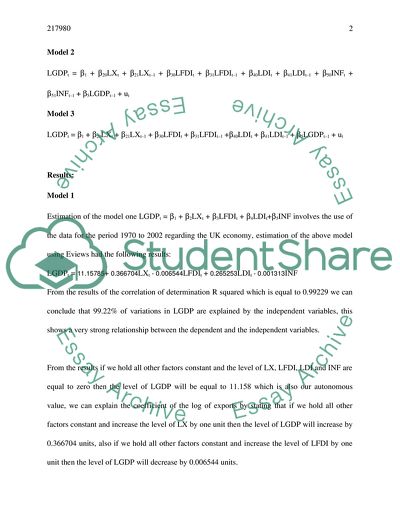 Models Used in Analysis of Gross Domestic Production