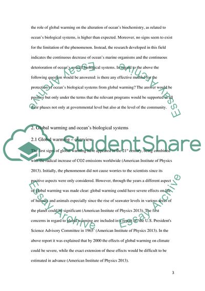 The Extent to Which Global Warming May Impact the Oceans Biological Systems