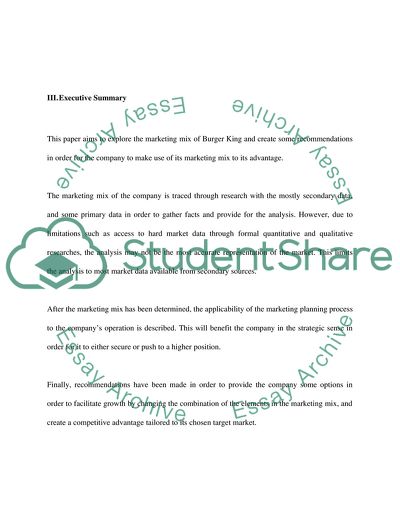 The Marketing Mix of Burger King Company