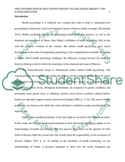 The Contribution of Health Psychology in Explaining Obesity and Eating Behavior