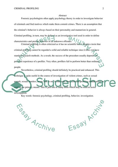 Four Main Approaches to Criminal Profiling: Characteristics of the Crime Scene