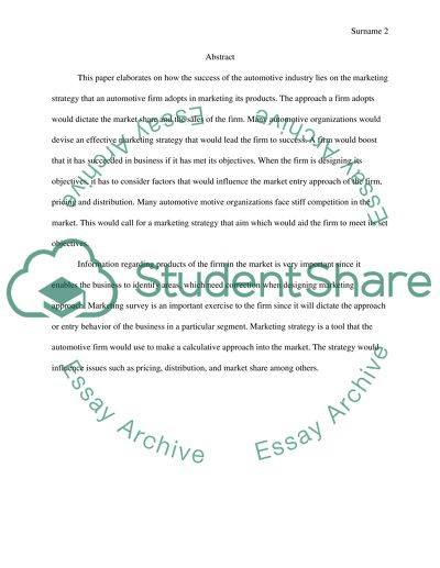 The Marketing Strategy in the Automotive Industry