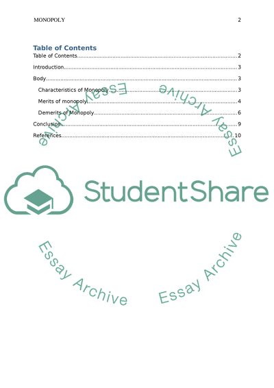 Characteristics of Monopoly