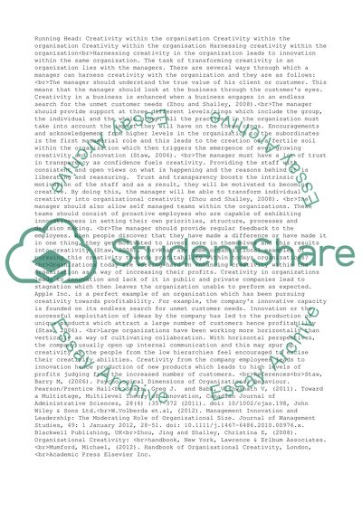 Creativity within the Organization