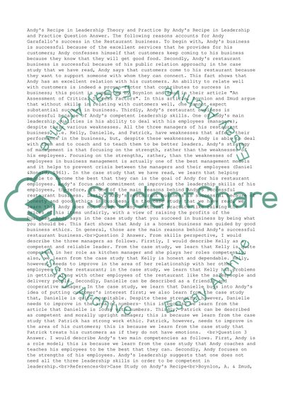 Andys Recipe in Leadership Theory and Practice