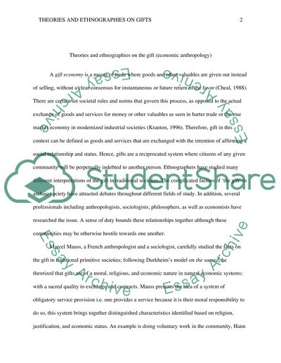 Theories and ethnographies on the gift (economic anthropology)