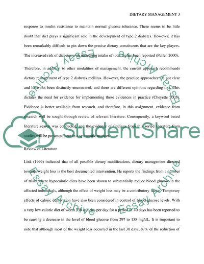 Dietary Management of Type 2 Diabetes Mellitus