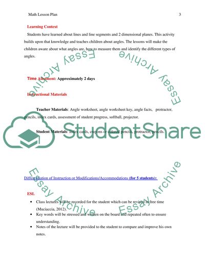 Math Lesson PLan (Measuring Angles)