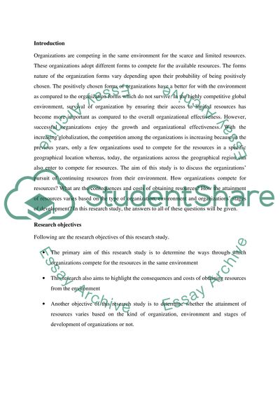 Organizations Pursuit of Continuing Resources from their Environment