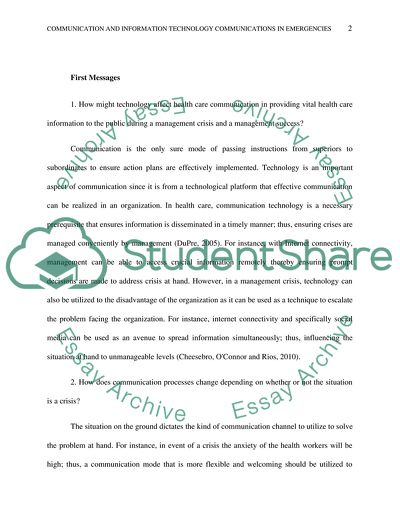 Communication and Information Technology Communications in Emergencies