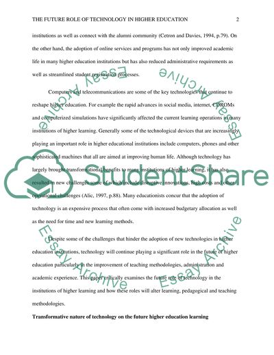 The Future Role of Technology in Higher Education