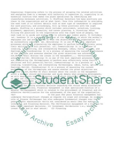 Financial Issues, Marketing Function and Human Resources in Management