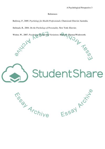 A Psychological Perspective ,,,,Study plan