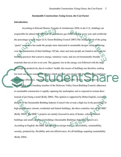 Sustainable Construction: Going Green, the Cost Factor