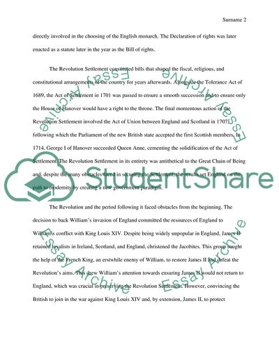 Progress of the Revolutionary Settlement from 1688 to 1714