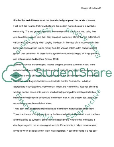 Origins of Culture. Similarities and differences of the Neanderthal group and the modern human