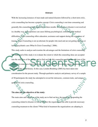 Crisis Counseling and its impact on the Survivors of the London Bombing