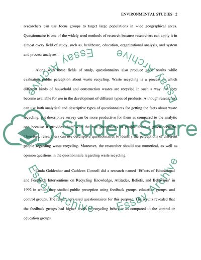 Questionnaires and Focus Groups for the Evaluation of Public Perception of Waste Recycling