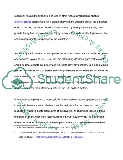 Separation of Powers between the United States and the United Kingdom in Law