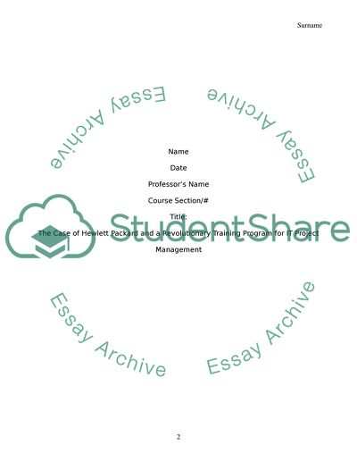 The Case of Hewlett Packard and a Revolutionary Training Program for IT Project Management