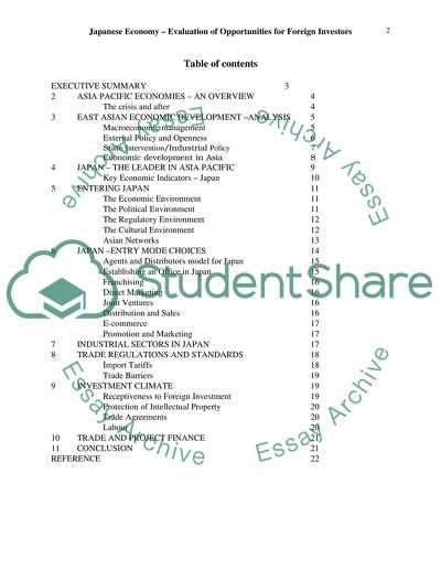 Japanese Economy Evaluation of Opportunities for Foreign Investors