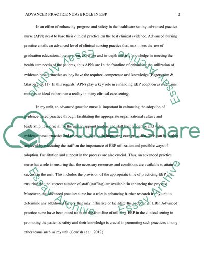 How Would the Role of the Advanced Practice Nurse Influence on EBP