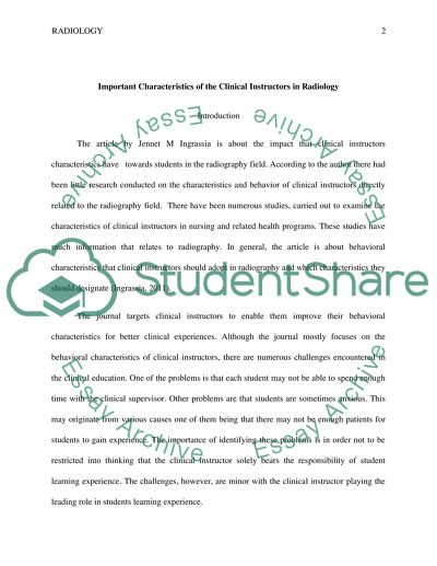 Effective Radiography Clinical Instructor Characteristics