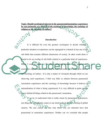 Sociological interest in the paranormal experiences