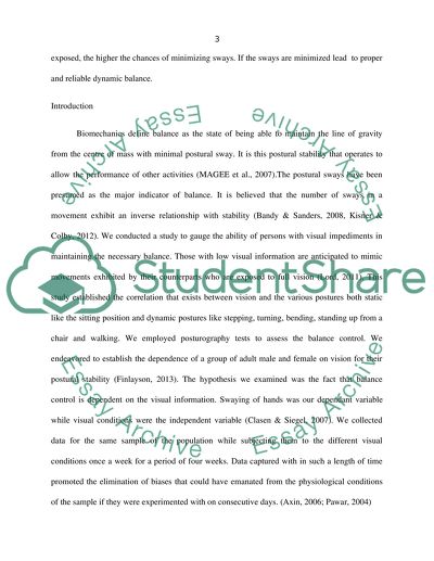 Sports Psychology - Influence of Reduced Visual Information on Static and Dynamic Balance