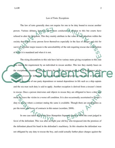 The Exceptions of Law of Torts