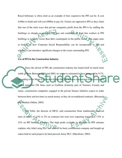 Private Finance Initiative and UKs Construction Industry