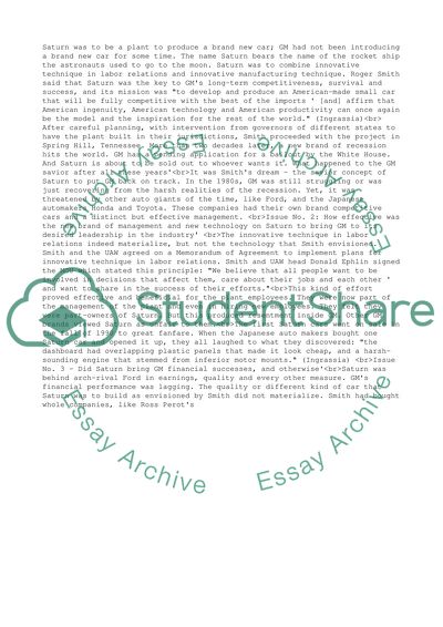 Implementation of the New Brand of Management GM and the Project Saturn