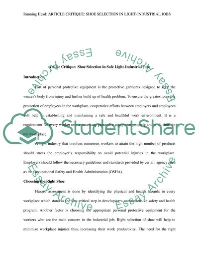 Article Critique_Shoe Selection in Safe Light-Industrial Jobs