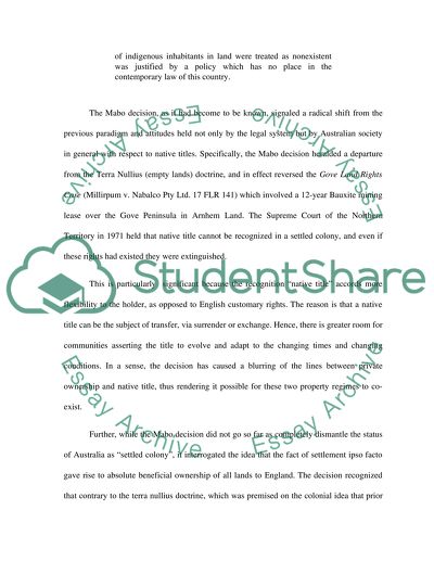 Property law: Radical Rejection of Common Law by The High Court of Australia