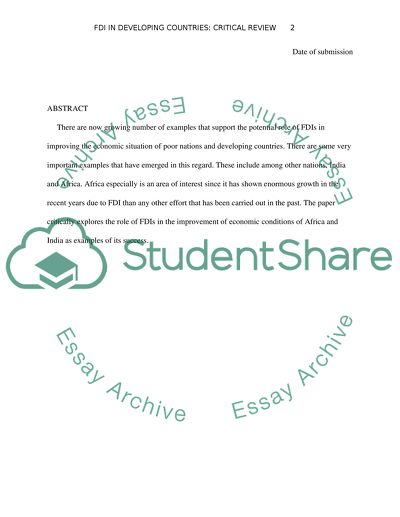 Foreign Direct Investment in Developing Countries