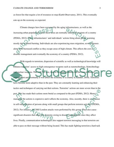 Climate Change and Increased Terrorist Threat Impact Costs of Managing Disasters and The Economy