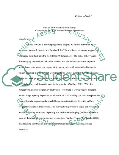 Welfare to Work and Social Policy: Comparative Study of Various Nations Approaches