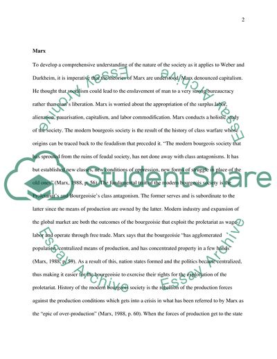 Comparison of Marx, Weber, and Durkheim in the Concept of Modern Society