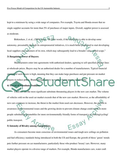 Five Forces Model of Competition for the US Automobile Industry
