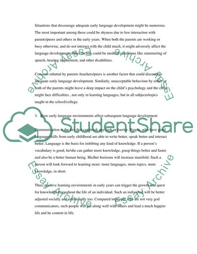 Primary Education: Early Language Development