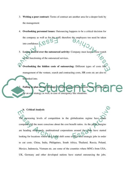Summary and analysis (The seven deadly sins of outsourcing) article