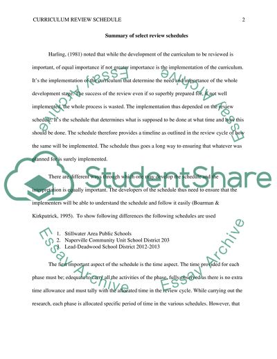 Curriculum Review Schedule