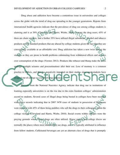 Rationale for the Development of Drug Addiction in Urban College Campuses