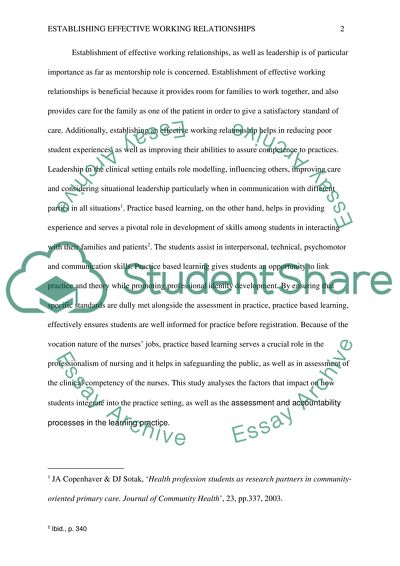 Establishing Effective Working Relationships, Assessment and Accountability
