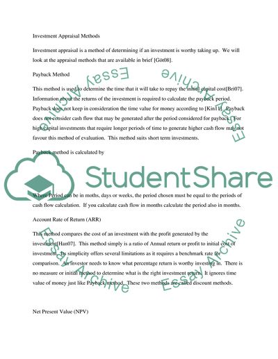 Joint Venture Investment Appraisal Report