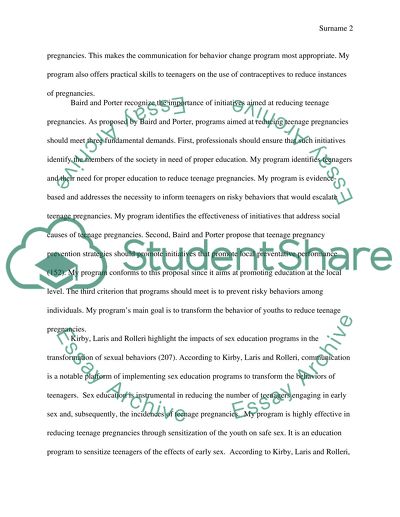 Research Utilization -Community Health Project :Teen Pregnancy Prevention